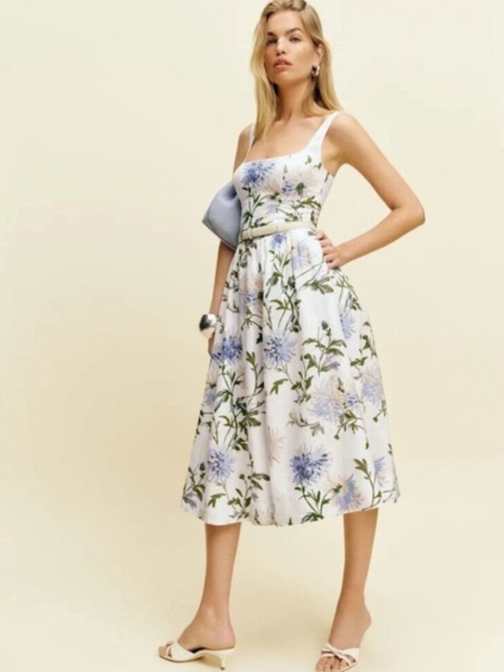 NEW Reformation Janu Midi Linen Dress Serenity White Blue Floral | US 6 / UK 10 - Picture 3 of 14